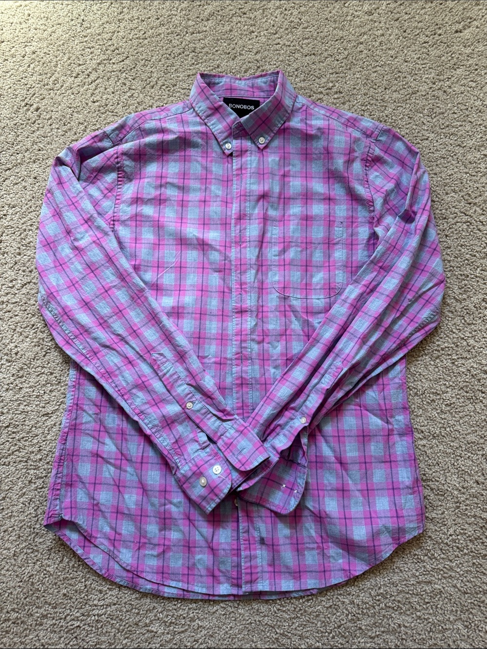Bonobos Pink and Blue Plaid Button-Down Slim Fit Shirt